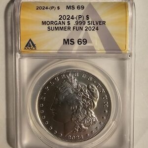 ANACS MS69 2024 Morgan Style .999 Silver Coin – Silver Finish